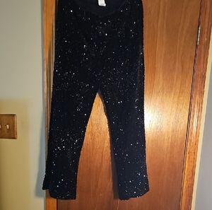 Beautiful Black Sequin Loose Fitting Pants! Elastic Waist. Worn Once.